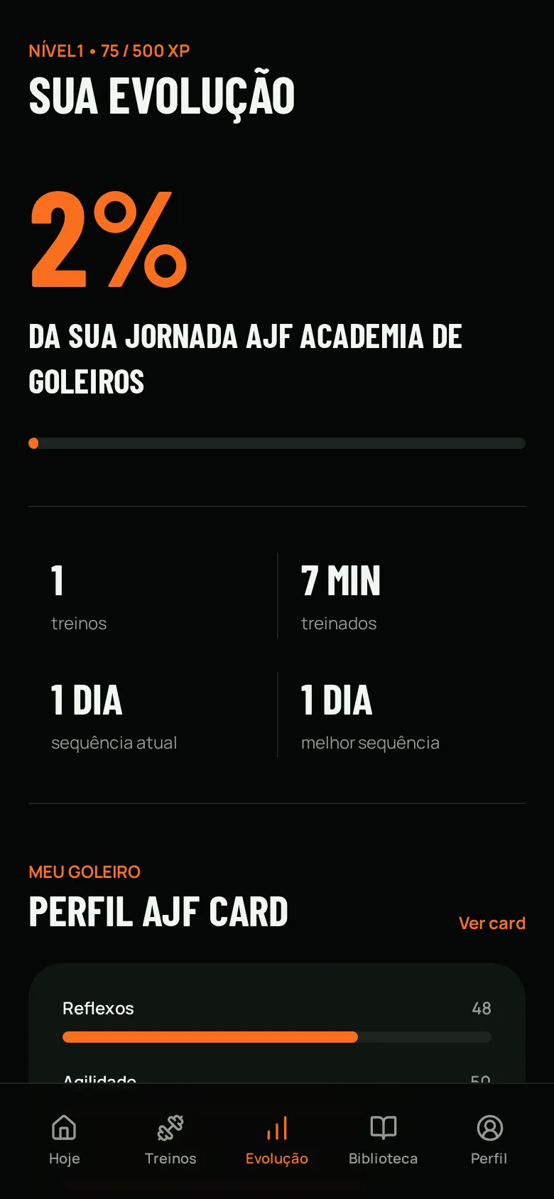 Tela real de Evolução no aplicativo